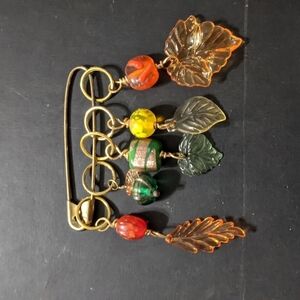 Fall Leaves Theme Art Glass and Plastic Beaded Stitch Markers Set of 6 Knitting